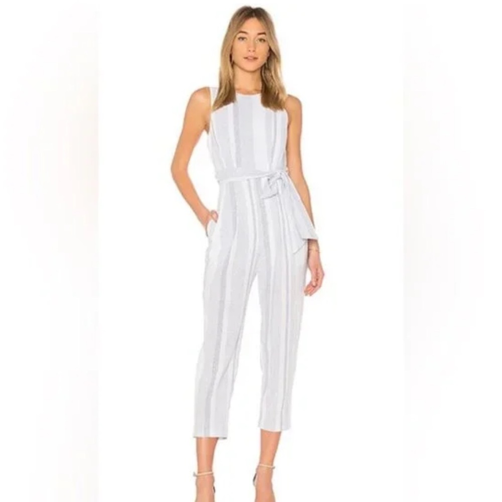 Astr White and Blue Striped Jumpsuit